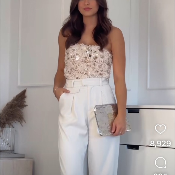 ZARA SEQUIN FEATHER CROP TOP - Picture 4 of 11